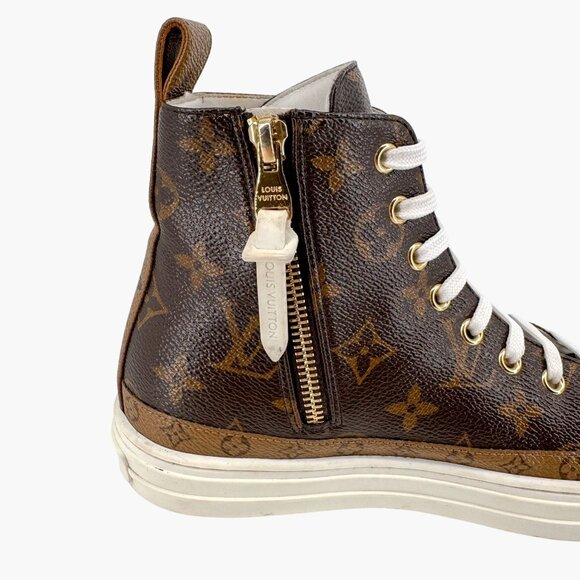 Louis Vuitton Stellar High Top Sneaker Boots Size 36.5 US 6.5 Brown LV Monogram - Picture 12 of 15